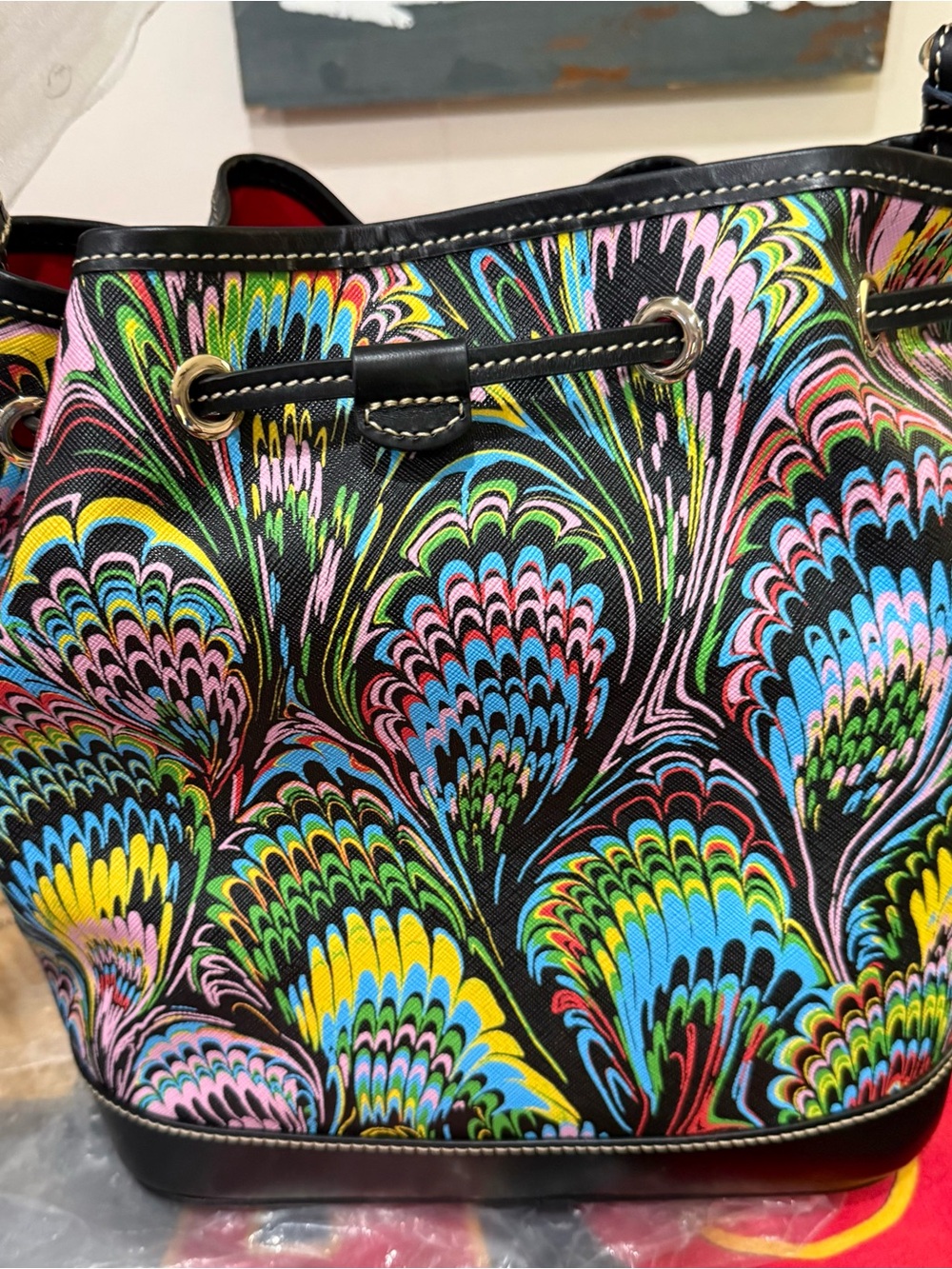 Dooney & Bourke Multicolor Peacock-Print Tote w/Matching XL Zip Around Wallet. - Picture 2 of 13